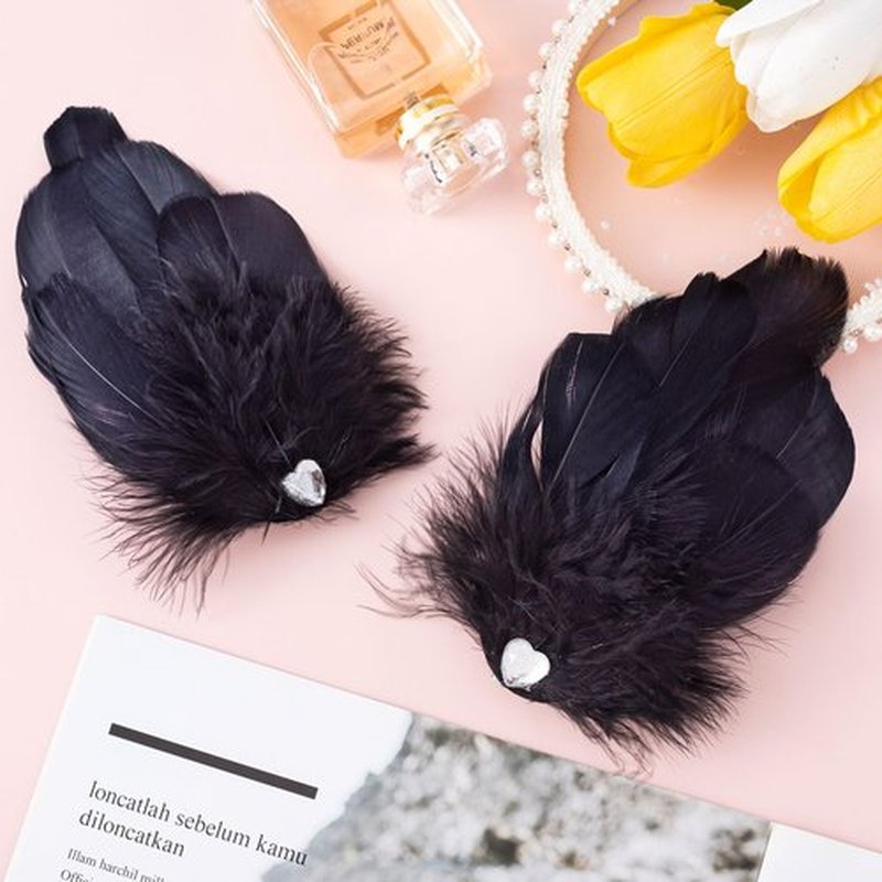 ANCIRS 4 Pack Feather Hair Clips for Women, Fly-Wing Shape Hair Barrettes Accessory Hairpins 1920s Flapper Headpiece Hair Piece for Swan Lake Cosplay Show Dancing Party Halloween Costume- Black