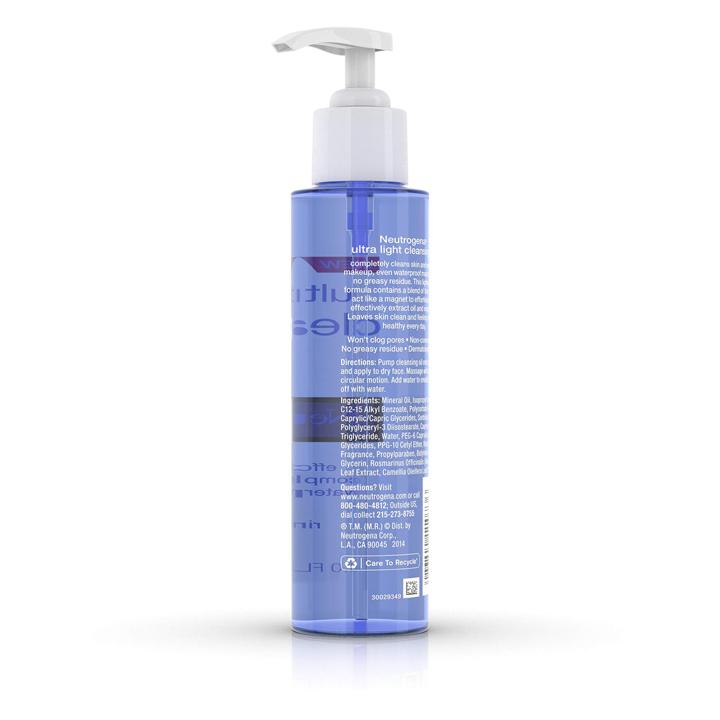 Neutrogena Ultra Light Facial Cleansing Oil & Makeup Remover, Non-Comedogenic Face Oil Cleanser to Remove Dirt, Oil, Makeup & Waterproof Mascara, 4 fl. oz