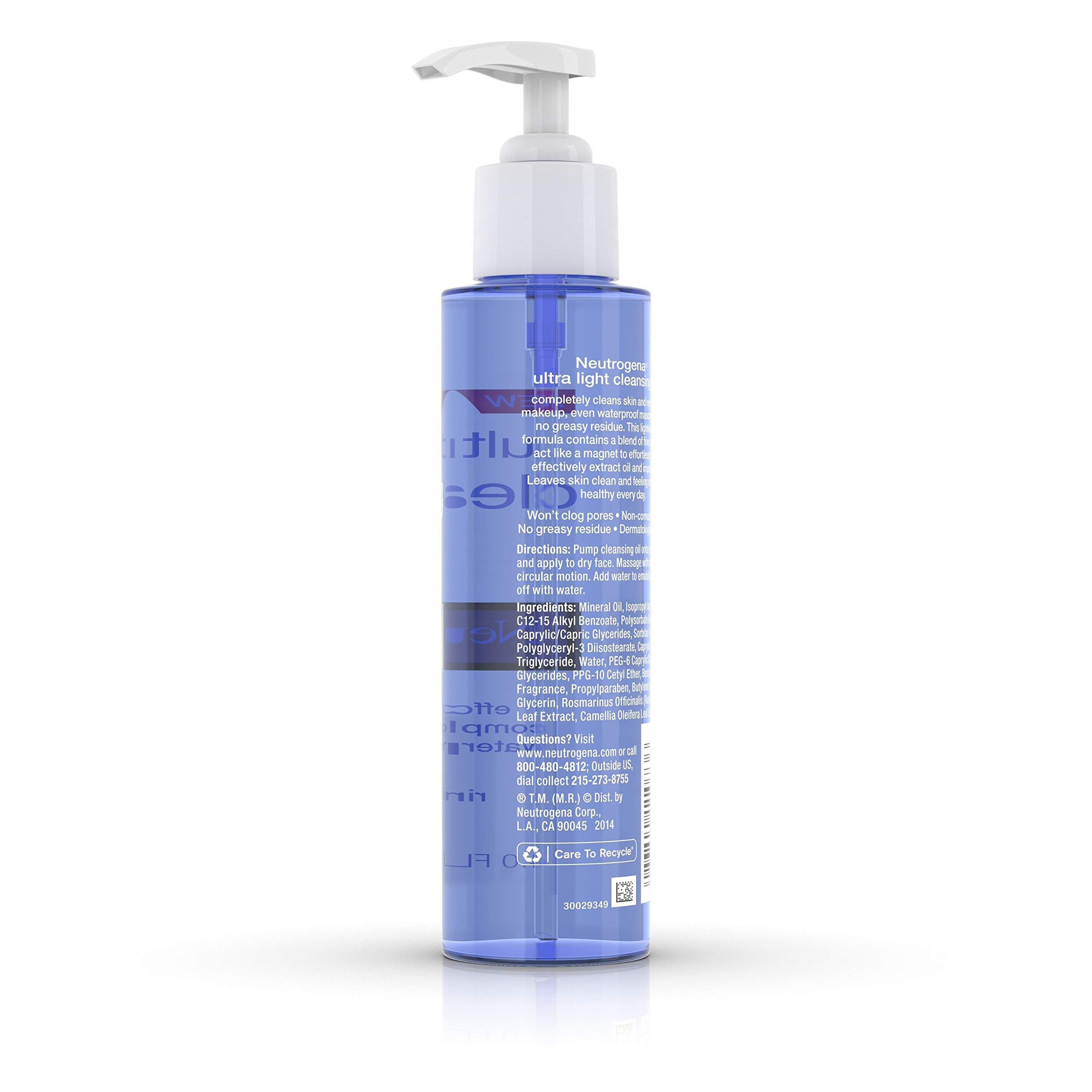 Neutrogena Ultra Light Facial Cleansing Oil & Makeup Remover, Non-Comedogenic Face Oil Cleanser to Remove Dirt, Oil, Makeup & Waterproof Mascara, 4 fl. oz