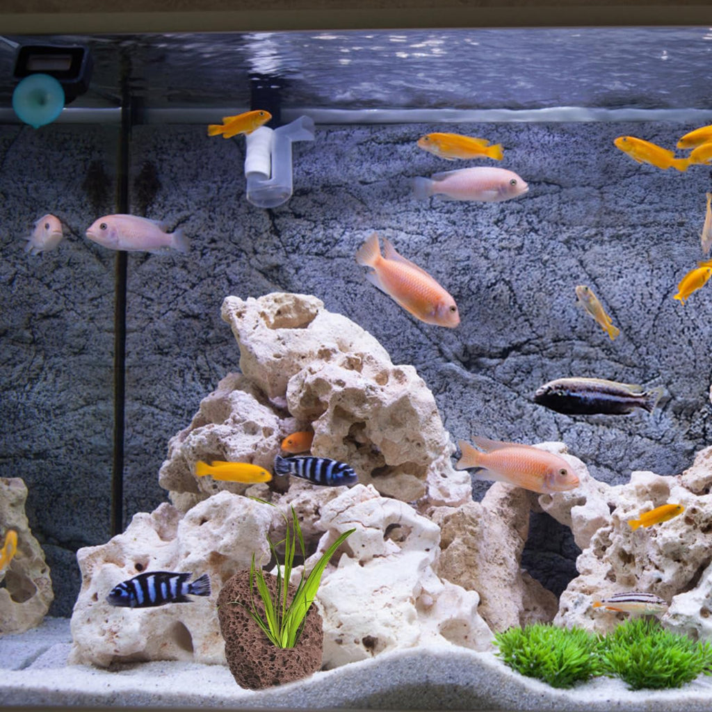 Housoutil 6Pcs Aquarium Volcanic Rocks Ornaments 3.93X2.75X1.57In Fish Tank Decorative Lava Stones Plant Fixers for Aquatic Plant Stability and Small Fish Shelter