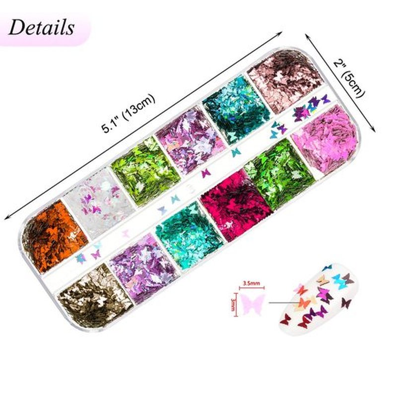 24 Boxes Nail Art Butterfly Holographic Nail Sequins, Ultra-thin Colorful Heart Star Glitter Sticker for Nail Art Decoration, Paillette Cosmetic Festival Glitter Craft Face Hair Decor (12)