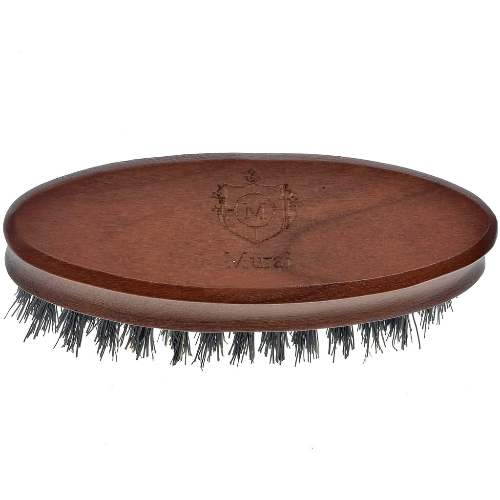 Murai by Giorgio GM4F Firm Boar Bristle Beard Brush - Travel Brush for Men's Skin Care and Grooming - Pocket Oval Beard Brush