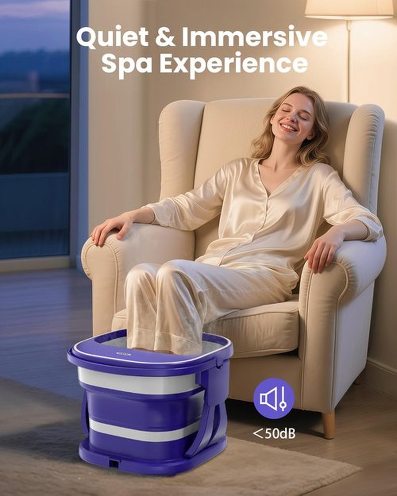 Puboo Collapsible Foot Spa Bath Massager with Heat, 95-115°F Precise Temp Control, Motorized Massage Rollers, Heated Foot Bath Soak Tub, Fits US Men’s Size 11