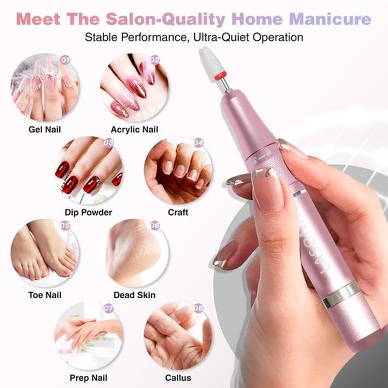 Electric Nail Drill Machine Professional, 35000 RPM Cordless Nail File, Portable Rechargeable Nail Drill and Bits for Acrylic Gel Nails Polishing Removing
