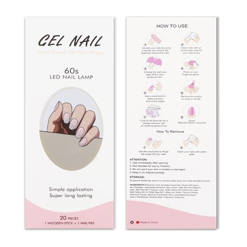 JMEOWIO Gel Nail Stickers Glitter Light Pink Cured Gel Nail Strips Wraps UV/LED Nails Art Design Decoration Accessories