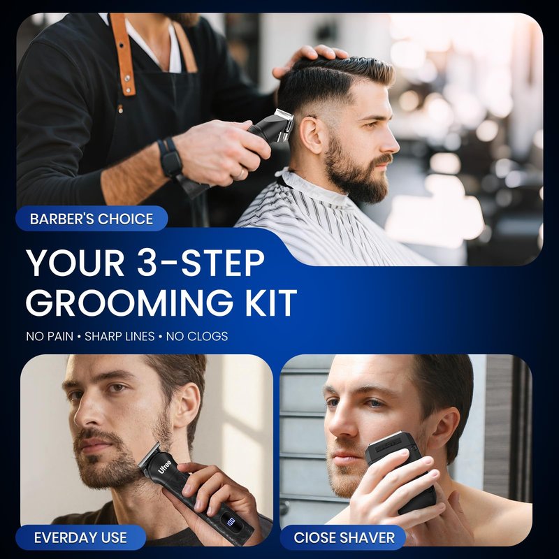 Ufree Beard Trimmer, Hair Clippers Mens Shaver Electric Razor, Hair Trimmer for Men Cordless Barber Clippers and Trimmers Set, Hair Cutting Kit for Men Grooming Gifts, Black
