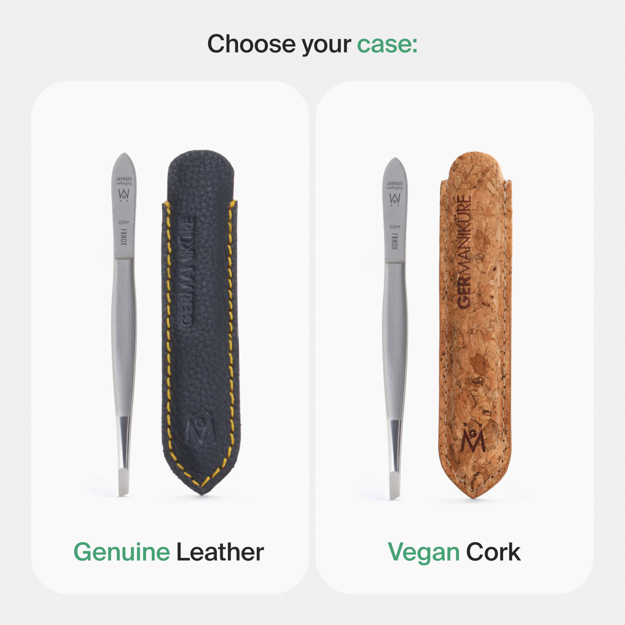 GERMANIKURE Slanted Tweezers in Cork Case - Made in Solingen Germany