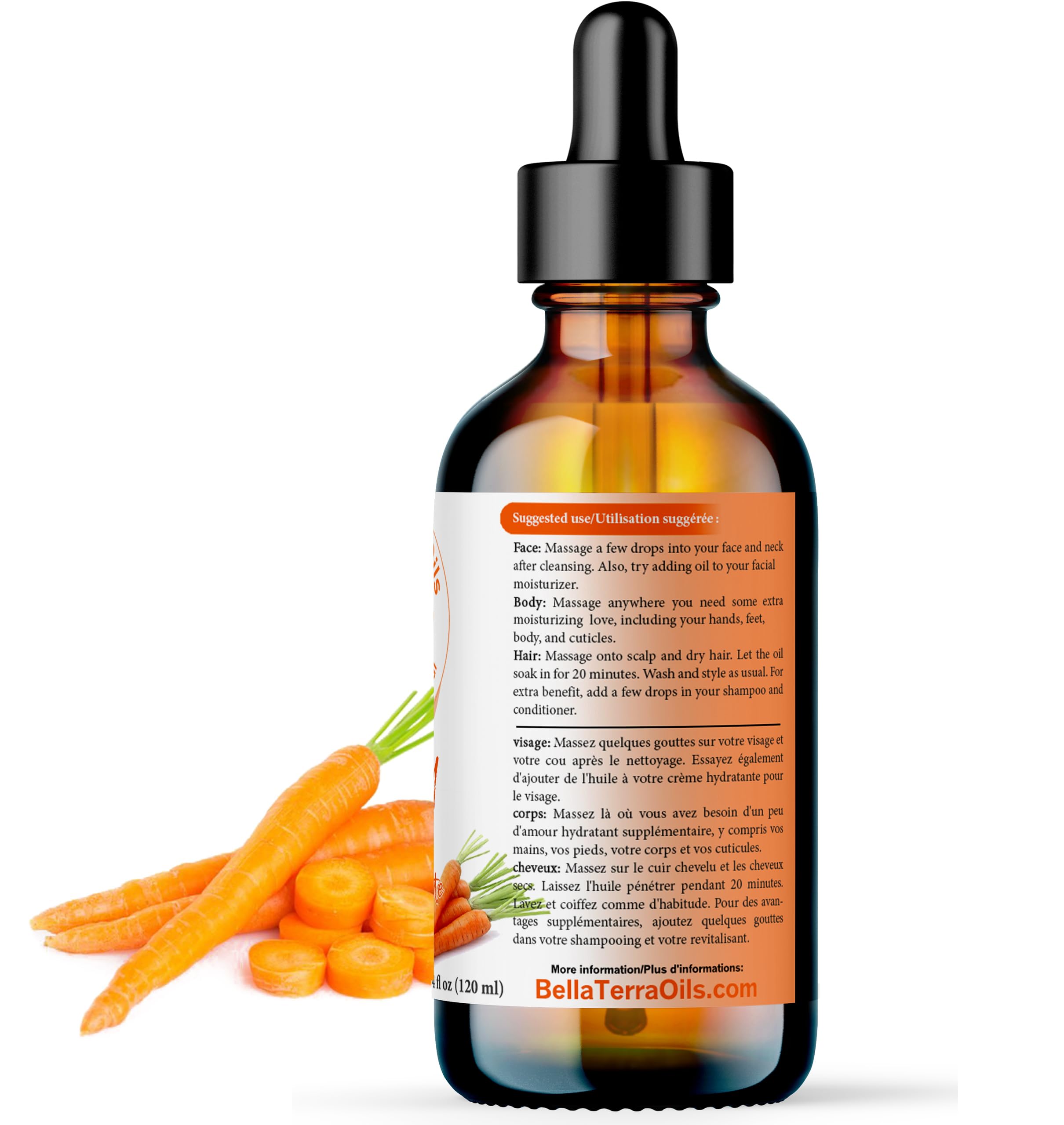 Bella Terra Oils - Organic Carrot Seed Oil 4oz - Celebrate the Nutrient-Rich Legacy of Organic Carrots, High in Vitamin K & Phytosterols, For a Supple & Radiant Appearance