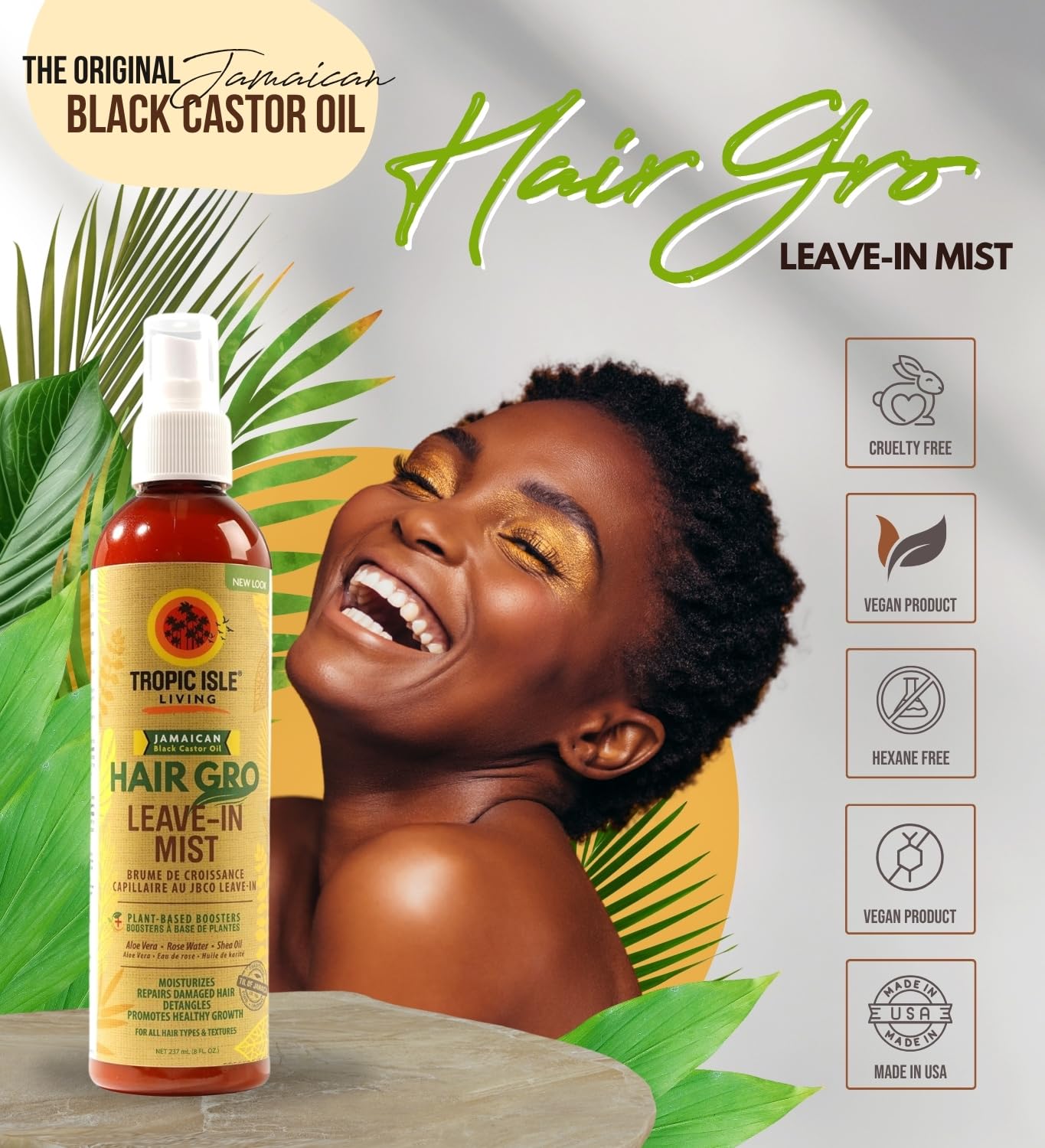 Tropic Isle Living Leave In Conditioner For Black Women – 2x Hair Gro Leave-In Mist 8oz Bundle with Rose Water, Aloe Vera & Shea Oil – Detangling, Moisturizing, and Strengthening – Gift Set (2 Items)