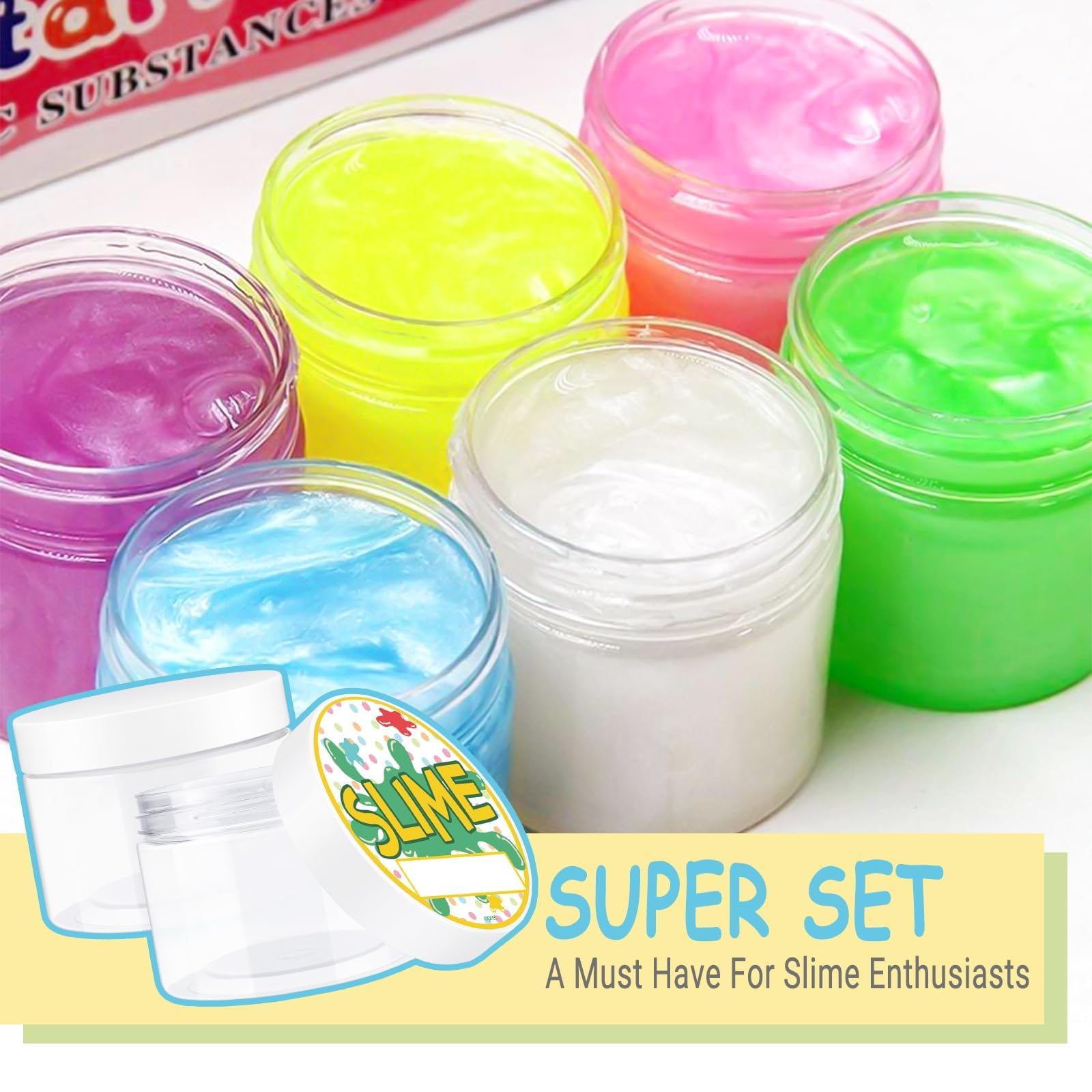 Opret 12 Pack 10oz Empty Slime Containers, Large Plastic Slime Jars with Lids and Labels Clear Storage Organizers for Slime Making, Food and Beauty Products, BPA Free