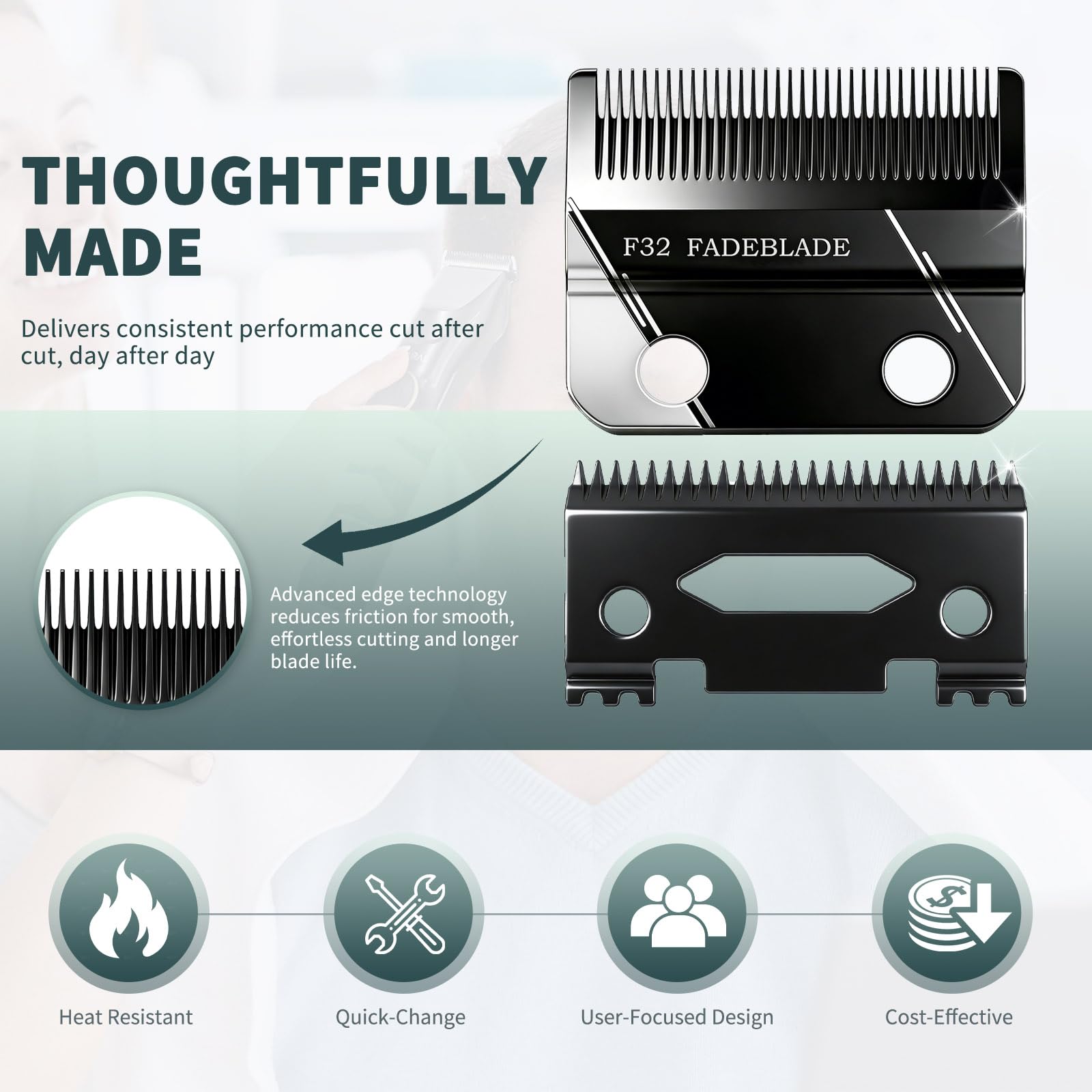 F32 Replacement Blades, Zero Adjustable & High Precision, Compatible with Wahl 5 Star Vapor Clipper Professional F32 Fadeout Blade (1 Pack)