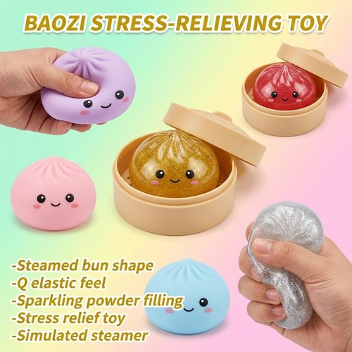 Dumpling Squishy | Colorful Glitter Stress Balls - Fun Fidget Sensory Toy for Easter Basket (Pink)
