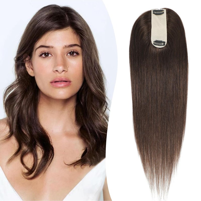 Urbeauty Hair Toppers for Women Real Human Hair for Thinning, 16 inch 1.5”x5”Silk Base Upgrade Topper, Clip-in Volume Enhancer, Natural-Looking, No Glue, Breathable, Lightweight