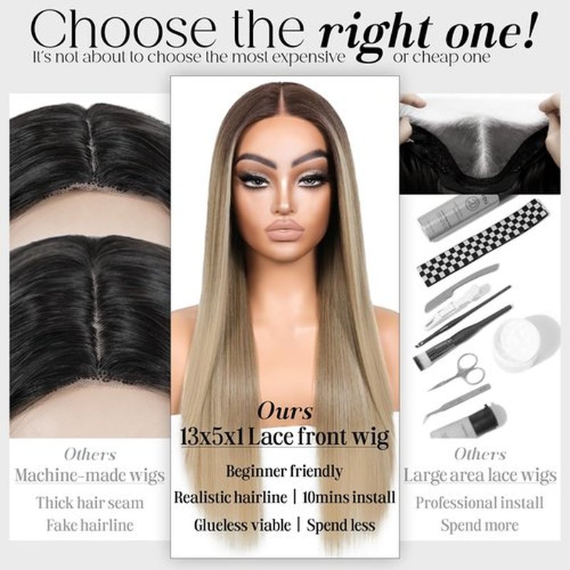 ENCOUNTERU Ombre Blonde Lace Front Wig for Women Synthetic Lace Straight Wigs PrePlucked Ready to Wear Glueless Wig 13X5X1 Lace Wig Dirty Blonde 26inch