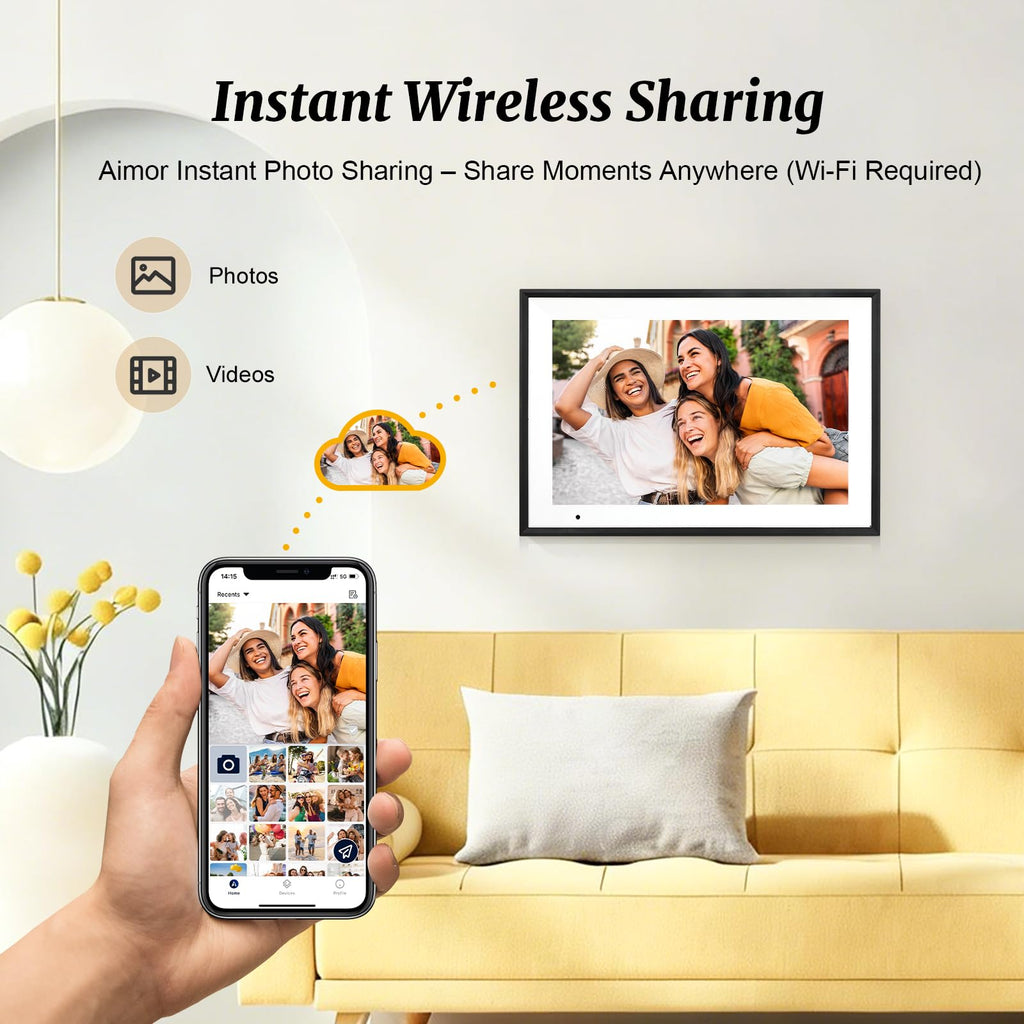 Digital Picture Frame 10.1 Inch Digital Photo Frame 32GB Storage, WiFi Picture Frame with1280x800 IPS Touch Screen, Auto-Rotate Photo Frame Share Your Photos and Videos via AiMOR App, Black