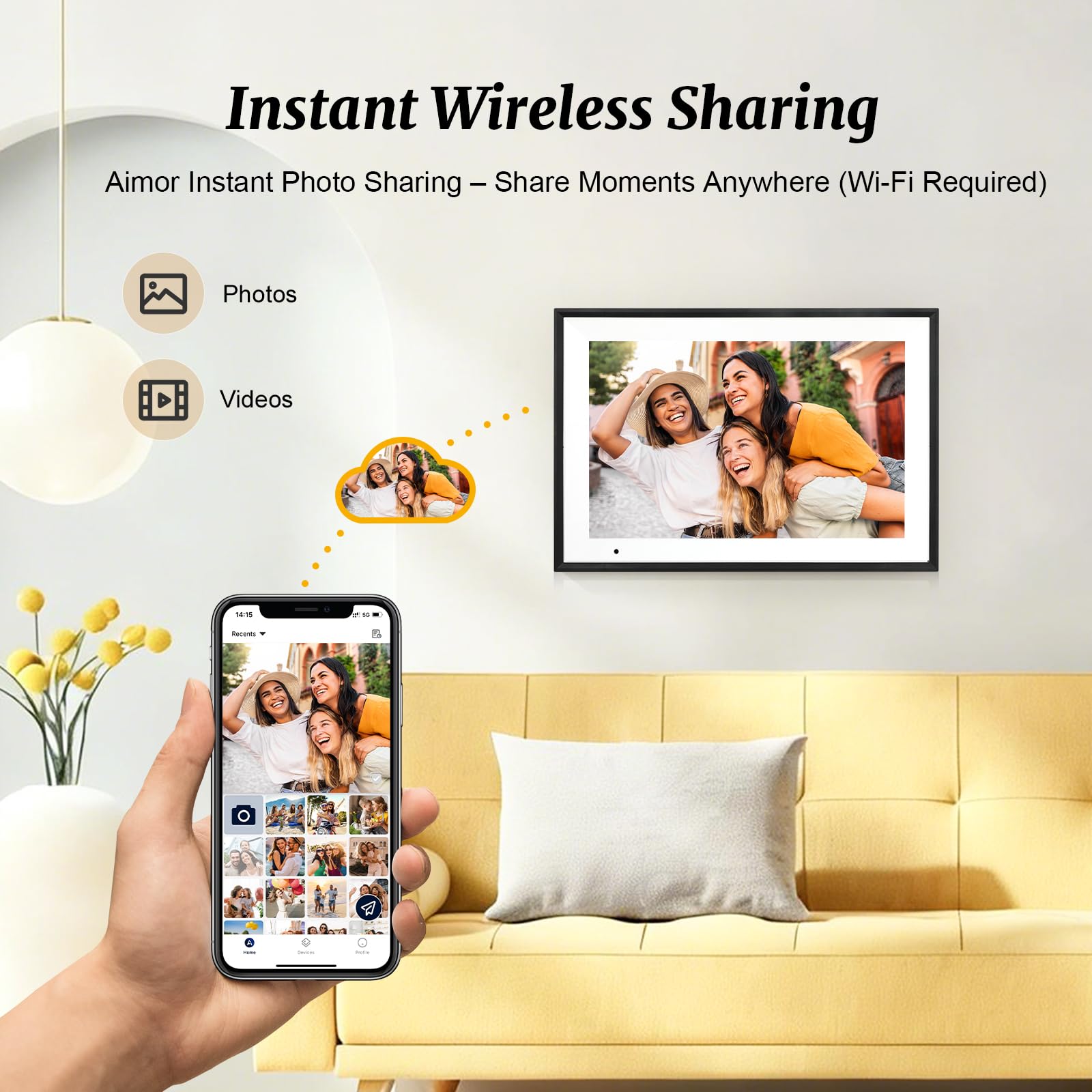 Digital Picture Frame 10.1 Inch Digital Photo Frame 32GB Storage, WiFi Picture Frame with1280x800 IPS Touch Screen, Auto-Rotate Photo Frame Share Your Photos and Videos via AiMOR App, Black