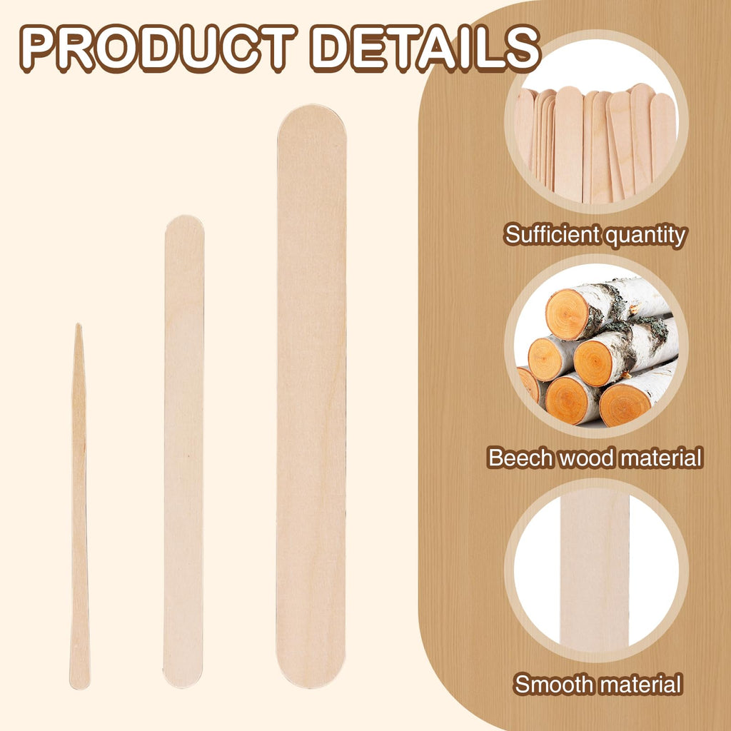 OPLCFO 2000pcs Wax Sticks for Hair Removal, 3 Style Popsicle Sticks for Waxing, Applicatorstick with Small Medium Large Sizes