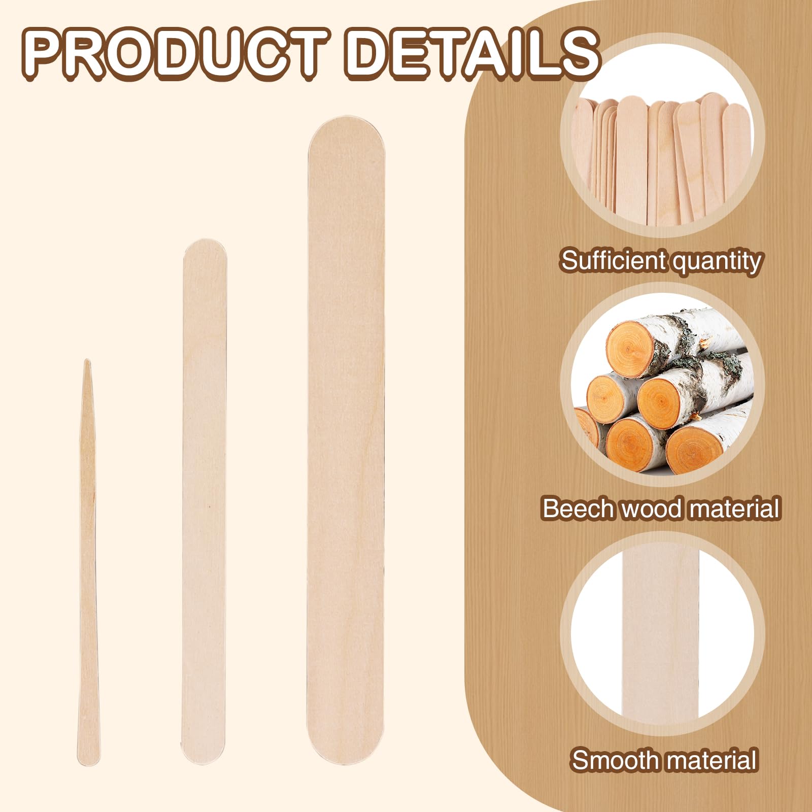 OPLCFO 2000pcs Wax Sticks for Hair Removal, 3 Style Popsicle Sticks for Waxing, Applicatorstick with Small Medium Large Sizes