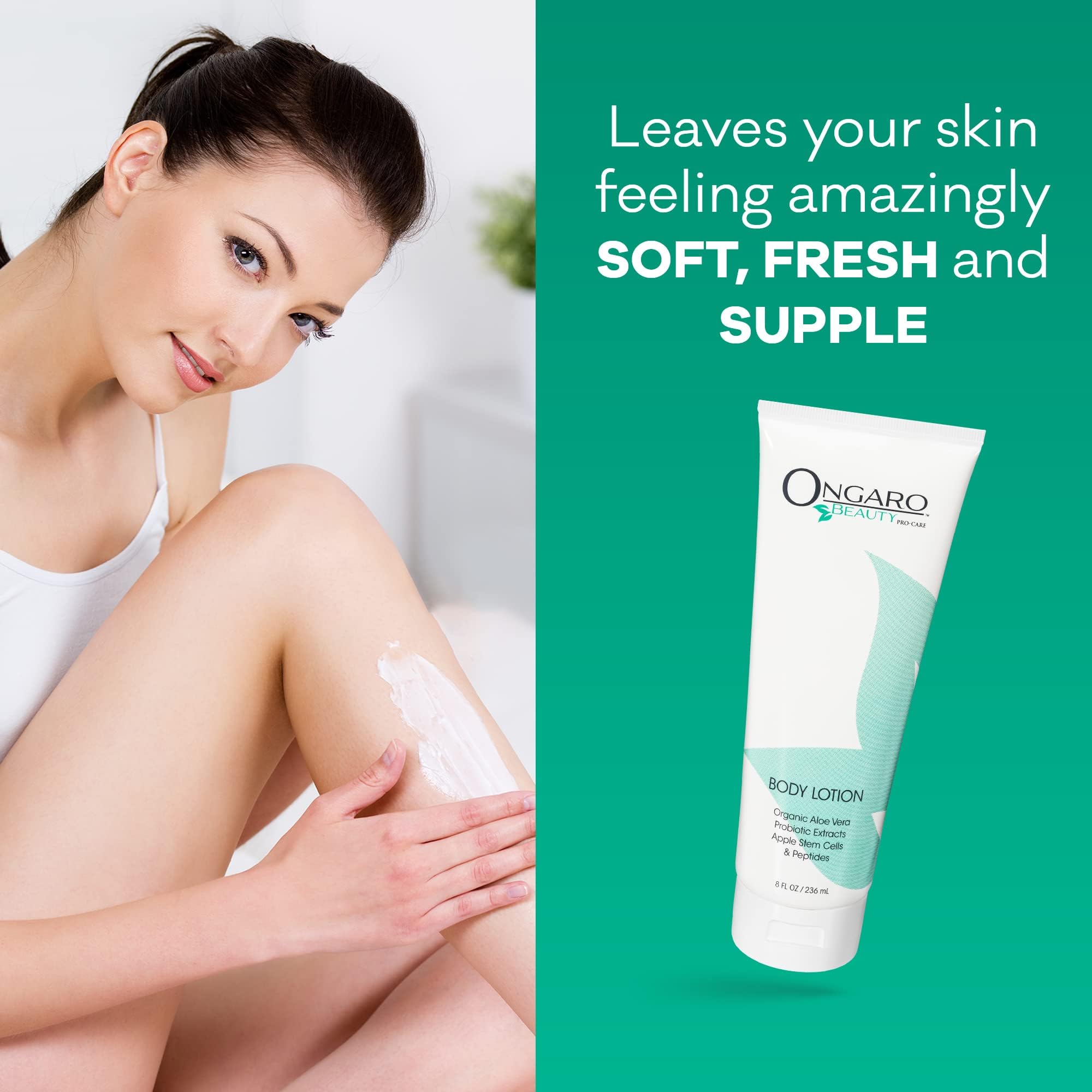 Ongaro Beauty Organic Body Lotion - Body Moisturizer Skin Lotion, Probiotic Lotion w/Aloe Vera, Cocoa Butter, Hyaluronic Acid, Shea Butter & Vitamin E, Lightweight, All Skin Types 8fl oz