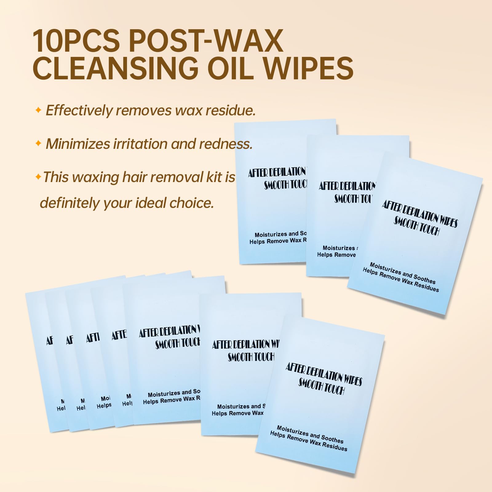 Roll on Wax Refill Kit: 4 Honey Wax Roller Refill & 10 Cleaning Wipes - Hair Removal Cartridge for Body Leg Arm (100g/3.53oz, 4 Pack)