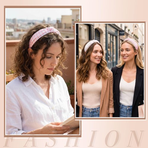 obeoby Pink Knotted Headbands, Trendy Heart Stripes Headbands for Girls Non-Slip Hair Bands for Women’s Hair (4Pack)