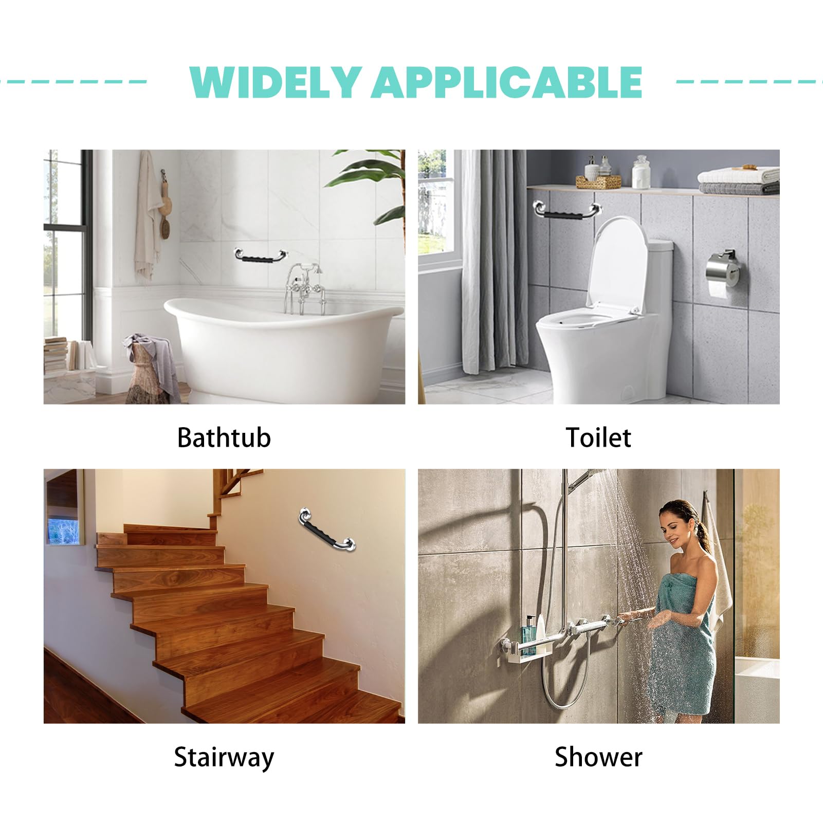 NSXAYIWE 12 Inch Grab Bars for Bathtubs and Showers, Anti Slip Shower Grab Bars for Seniors Wall, Holds up to 500LBs, Stainless Steel Shower Handle for Elderly and Disabled