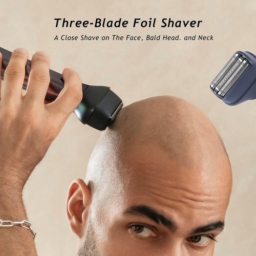 Skiennix Beard Trimmer Set - 3-in-1 Professional Shaving Kit with Foil Shaver & Nose Trimmer | IPX7 Waterproof, 20 Adjustable Settings