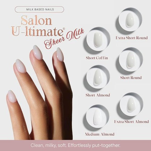 **Celebritips Press On Nails - Salon U-ltimate™ Sheer Milk | Extra Short Round, Reusable | 32 Nails Kit with Glue**