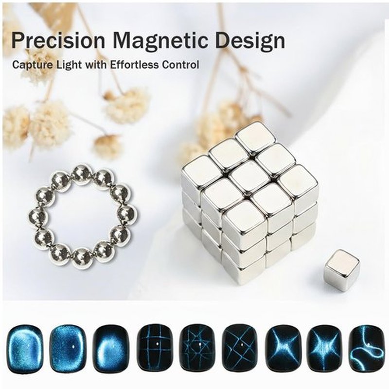 Cat Eye Magnet for Nails,11 PCS Cateye Magnets, Cat Eye Gel Nail Polish Magnet Tools, Strong Magnetic Square Round Double Ended Magnet Stick Diverse Glassy Cateye Effect