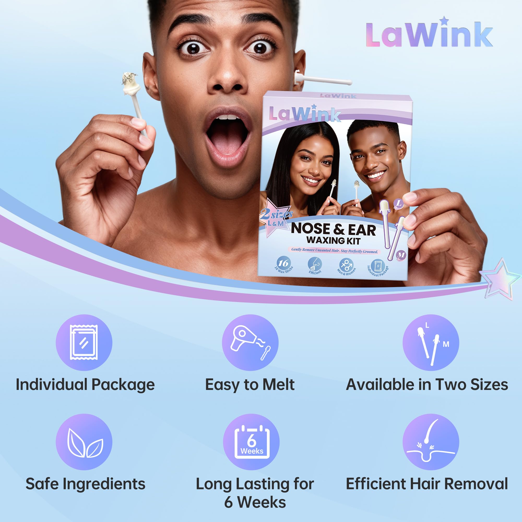 LAWINK Pre-Coated Nose Wax Sticks for Men & Women, 16 Pcs