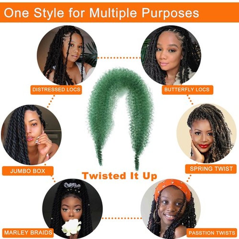 Dark Green Afro Twist Hair 12 Inch Green Marley Braiding Hair Springy Afro Twist Wrapping Hair Afro Kinky Curly Hair Extensions (12 Inch (Pack of 3), D-Green#)