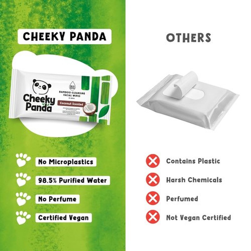 The Cheeky Panda Face Cleanser Makeup Remover Wipes Coconut Scented | 6 Packs of 25 Face Wipes | 99% Purified Water Wipes | Plant Based & Vegan Wet Wipes | Sustainable Alternative
