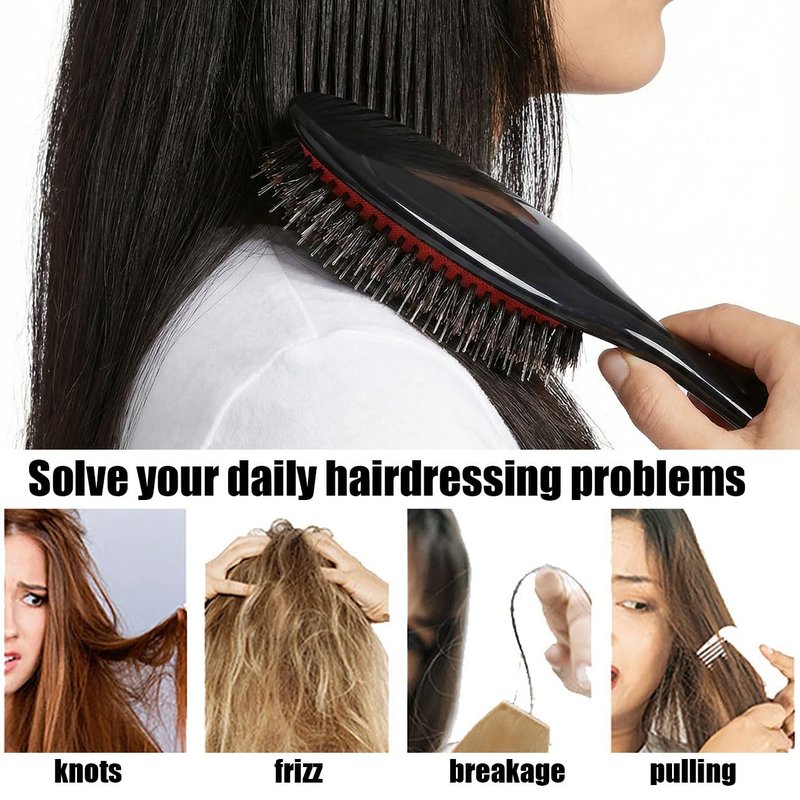 ﻿Boar Bristle Paddle Detangling Hair Brush Comb Set for Curly Fine Wavy Natural Tangled Hair, Anti-frizz Styling Hairbrush for Women Men, Boar Nylon Mixed Bristle Cushioned Brush