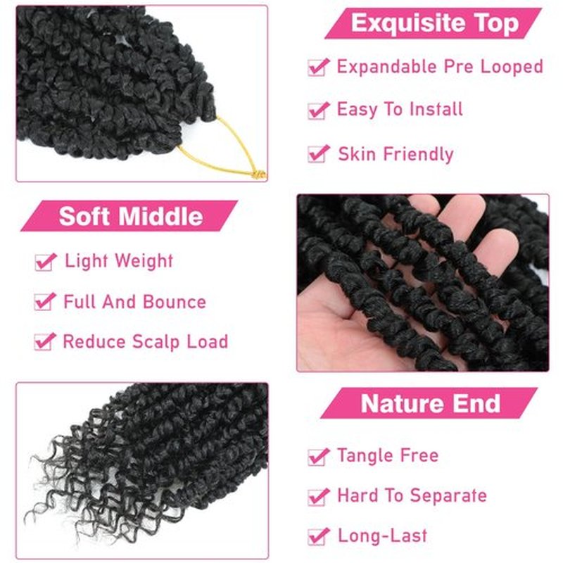 9 Pack Passion Twist Crochet Hair 10 Inch Pre-twisted Passion Twist Hair Pre Looped Boho Crochet Braids Hair for Women Girls and Kids (10Inch,1B)