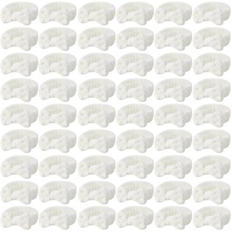 Tigeen 52 Pieces Spa Headband for Washing Face Bulk Soft Coral Fleece Skincare Headband, Bow Makeup Cosmetic Hairband Fluffy Shower Spa Essentials for Girls Women Slumber Supplies(White,Solid Series)
