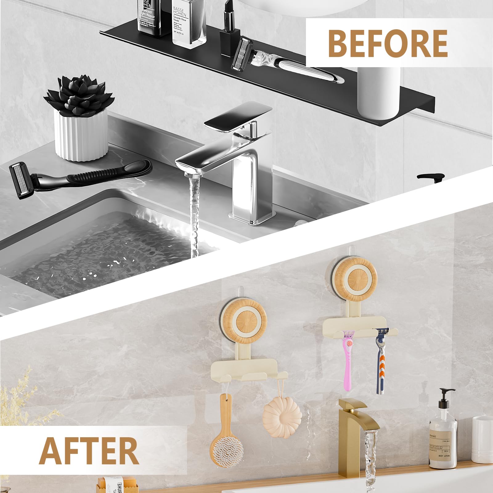 Cinola Razor Holder for Shower 1 Pack, Suction Cup Shaver Holder for Wall, Removable&Reusable Suction Cup Hooks for Bathroom, Damage-Free Suction Shower Hooks, Wall Mounted Razor Stand, Beige