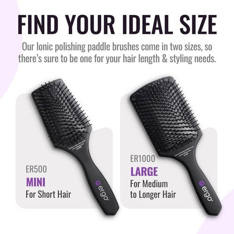 ERGO Ionic Paddle Hair Brush - Large Detangling Tool for Wet & Dry Hair Care, Long-Lasting Shine (ER1000)