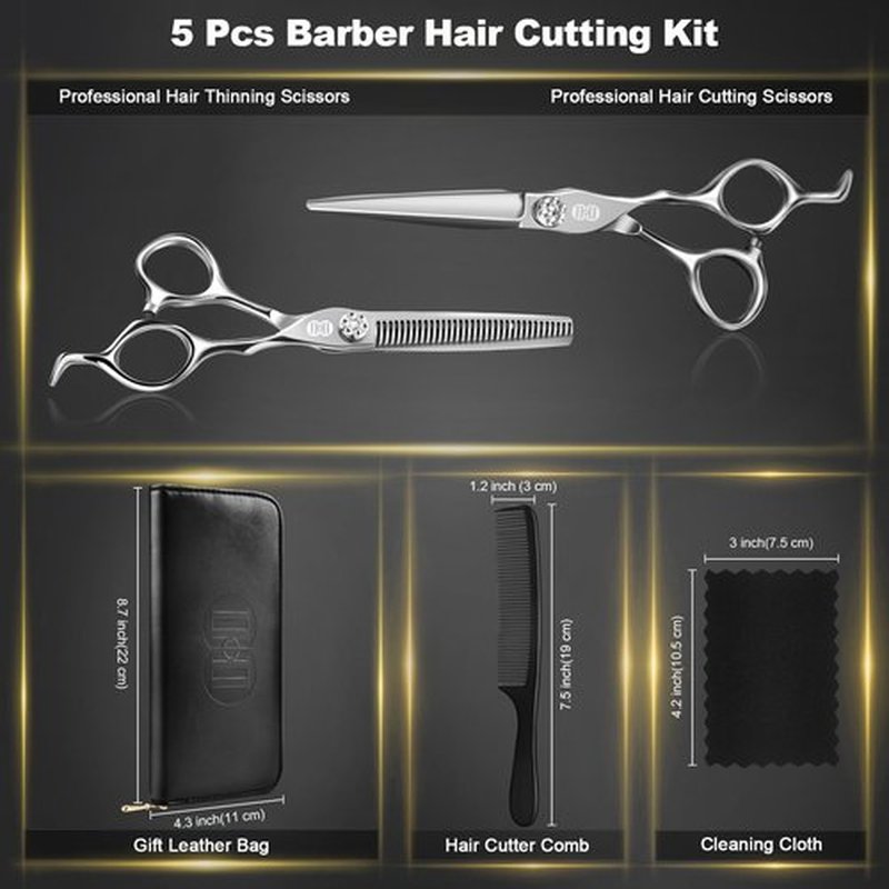 CIICII Professional Hair Cutting Scissors Shears Kit, 440C 7 Inch Barber Haircut Scissors Set (Hair Beard Trimming Haircutting Thinning Shears) for Hairdressing Stylist Hairdresser Salon Home