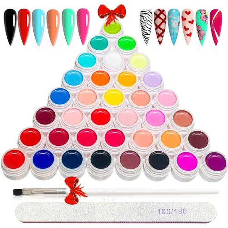 36 Colors Nail Art Gel Paint Kit, 38PCS Polish Set With Brush for DIY Design At Home, Solid Polish for DIY, Nails Kits Gift for Women