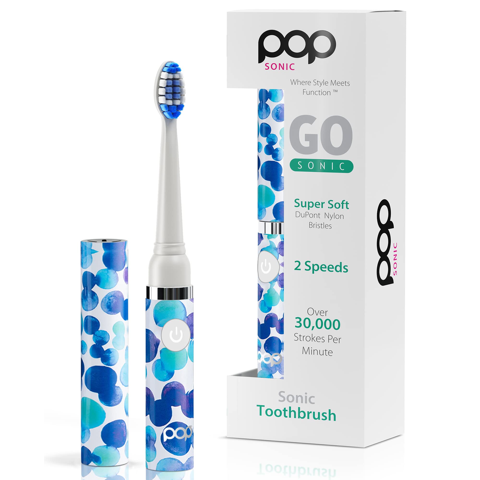 Pop Sonic Electric Toothbrush (Blue Bubble) - Travel Toothbrushes w/AAA Battery | Kids Electric Toothbrushes with 2 Speed & 15,000-30,000 Strokes/Minute, Dupont Nylon Bristles