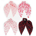 Briutn Valentines Hair Scrunchies for Women Pink Heart Hair Ribbon Scrunchy Ponytail Holder