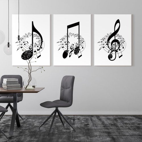 Skiennix Framed Music Notes Wall Art - Stylish Black & White Canvas Prints | 12x16in (Set of 3)