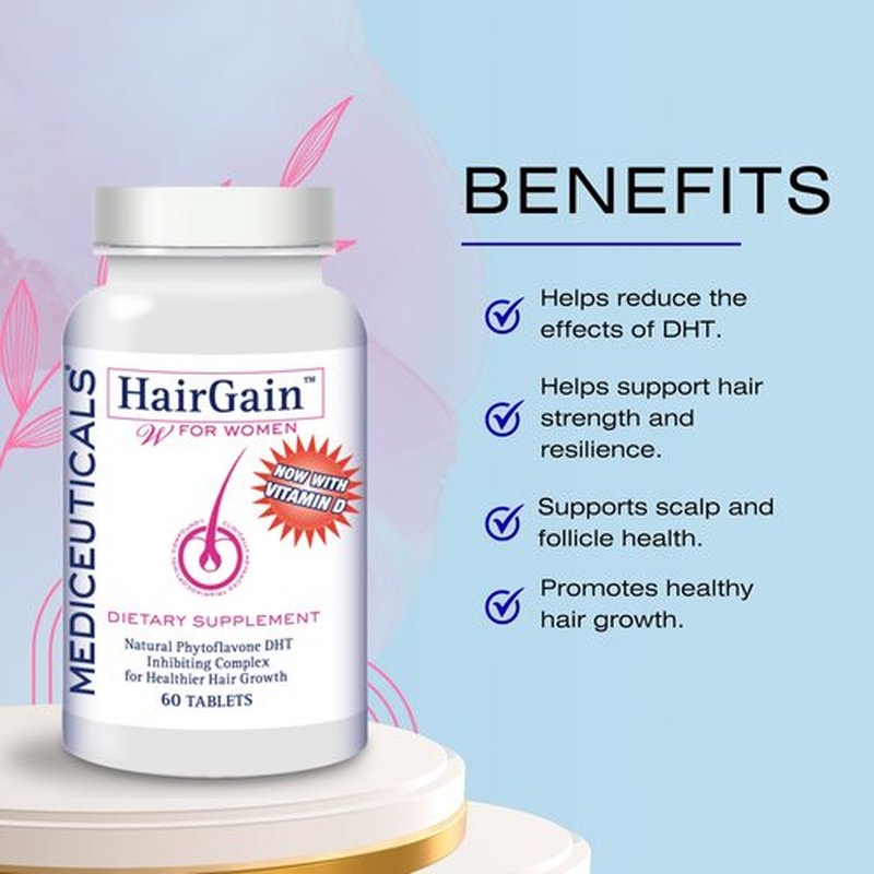 Therapro MEDIceuticals HairGain Dietary Supplement Natural Phytoflavone DHT Inhibiting Complex for Healthier Hair Growth, Vitamin D (w/Sleek Comb) Gain Pills Tablets Vitamins (60 Tablets for Women)