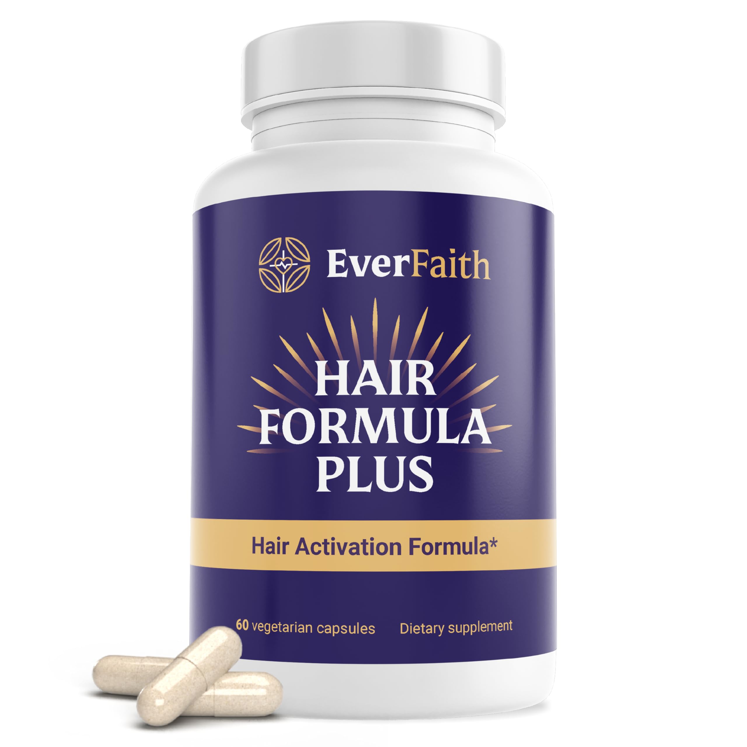 EVERFAITH Hair Formula Plus - Hair Growth Vitamins - Biotin for Hair Growth for Women & Men - with Keratin, Collagen, Saw Palmetto, Horsetail, Zinc, Ashwagandha, L-Lysine, Iron & More - 60 Capsules