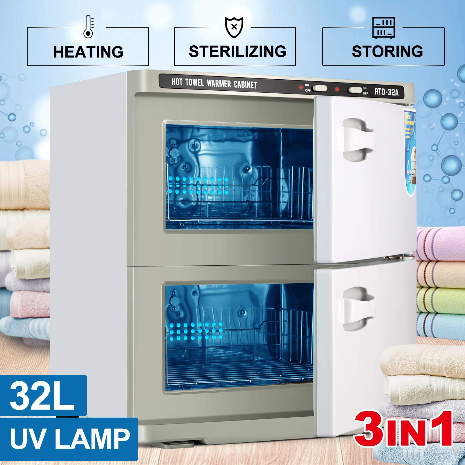 Artist hand Hot Towel Warmer for Spa, 32L Large Capacity Spa Towel Warmer Cabinet, Fast Heating, 2 Stainless Steel Racks, Bathroom, Esthetician, Salon, Facial, Family Use (32L, White)