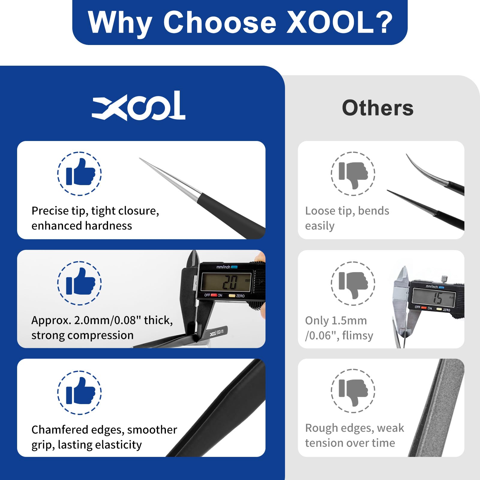 XOOL 9 PCS ESD Precision Tweezers Set, Anti-Static Stainless Steel Tweezers Kit for Electronics, Soldering, Craft, Jewelry, Model Building
