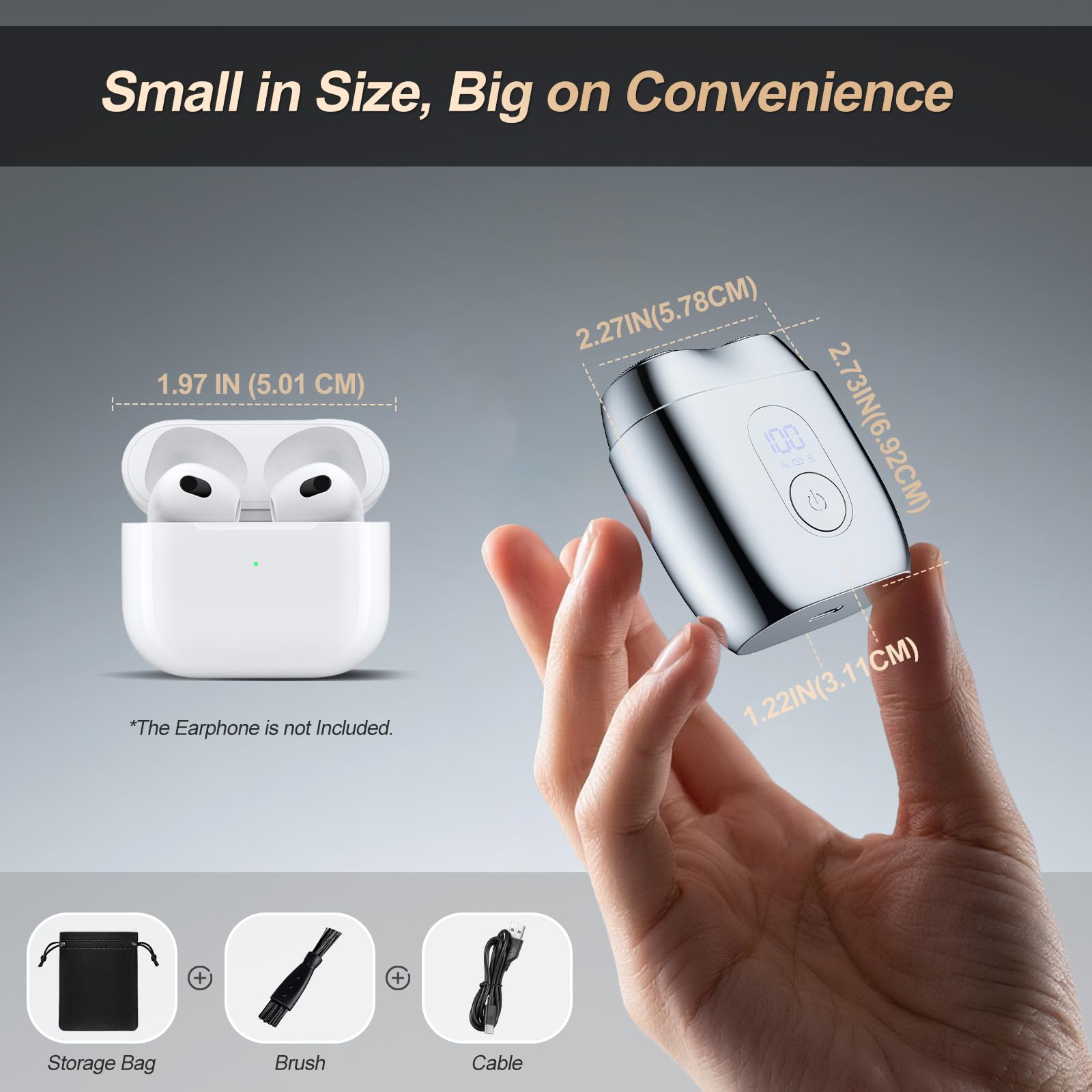 Alloy Mini Shaver for Men – Portable Travel Rechargeable Razor with Mirror Cap, Waterproof, Smooth & Close Shave, Ideal Gift for Husband Boyfriend, 2025 RX40 Silver