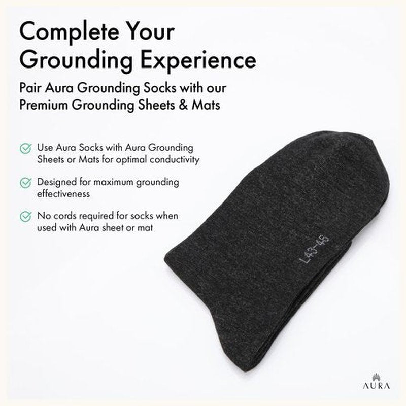 Aura™ Luxury Grounding Socks for Feet - 25% Pure Silver Grounding Socks for Women & Men - Black, Size Large