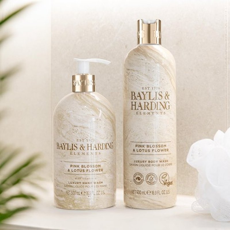 Baylis & Harding Liquid Body Wash Soap, Elements, Pink Blossom & Lotus Flower, 16.9oz/500ml (4-Pack)