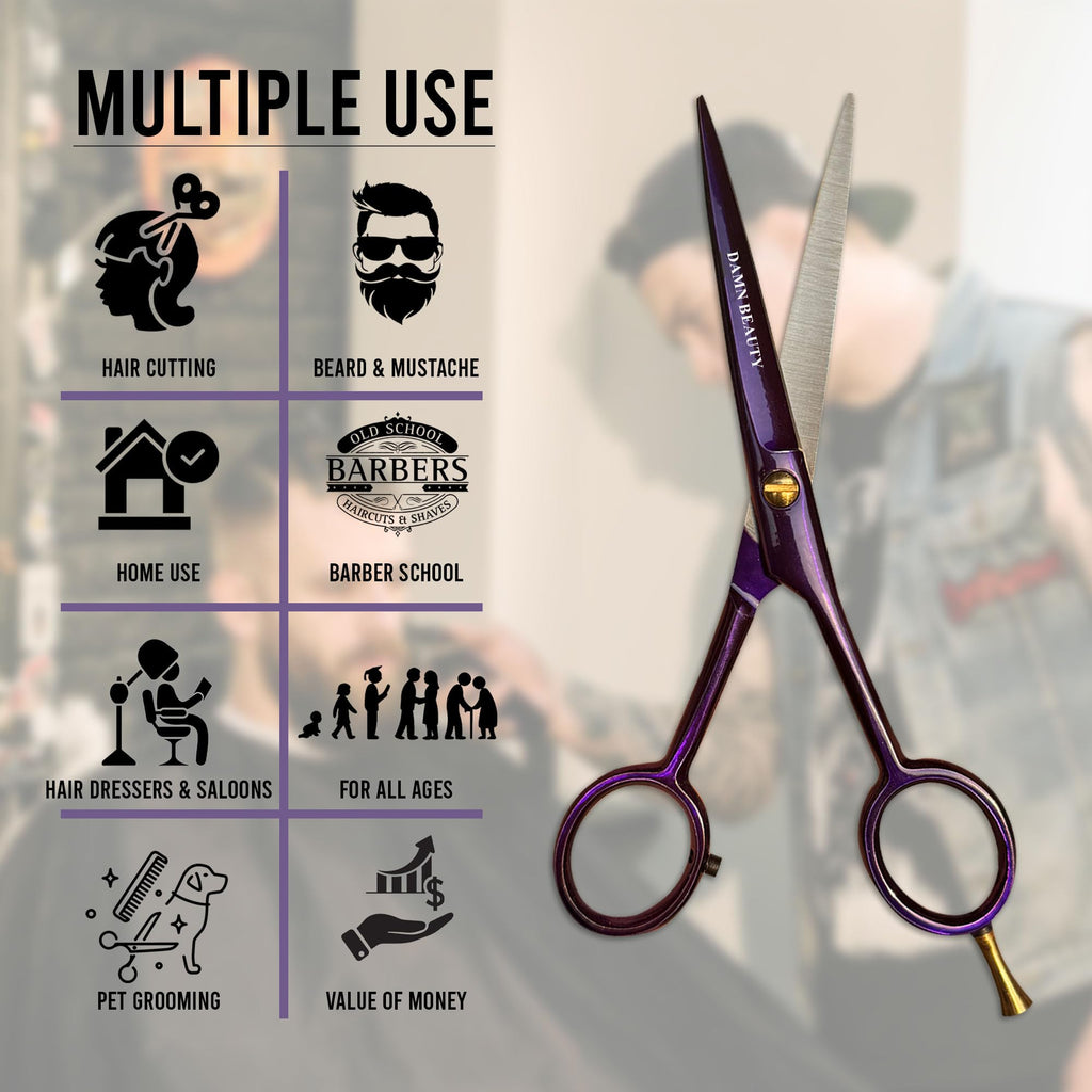 5.5" Professional Hair and Beard Scissor For Men & Women German Shears Use for Facial Hair, Trimming, Grooming, Cutting, and Styling of Beard (Purple)